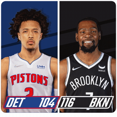 A Pistons Player And A Brooklyn Nets Player Are Standing Next To Each Other GIF