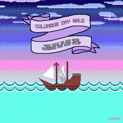 A Pixel Art Advertisement For Columbus Day Sale With A Sailboat In The Water GIF