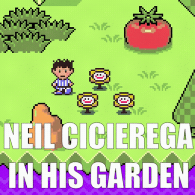 A Pixel Art Advertisement For Neil Cicierega In His Garden GIF