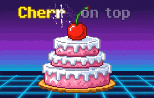 A Pixel Art Cake With A Cherry On Top And The Words Cherry On Top GIF