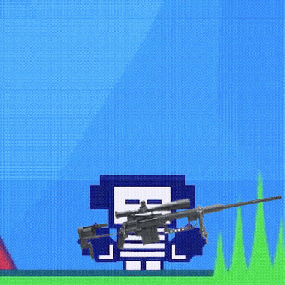 A Pixel Art Character Is Holding A Sniper Rifle In A Video Game . GIF