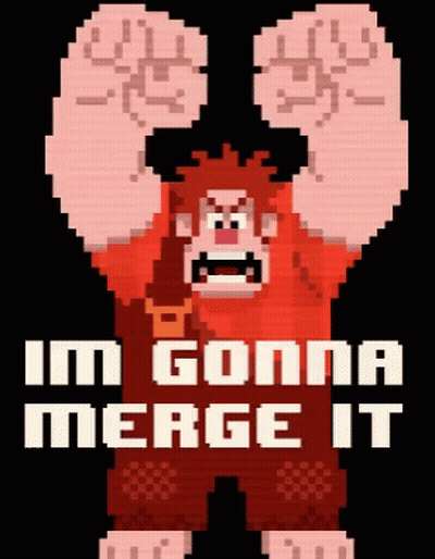 A Pixel Art Character With The Words Im Gonna Merge It Below Him GIF