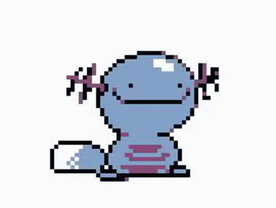 A Pixel Art Drawing Of A Blue Axolotl With A Purple Tail . GIF