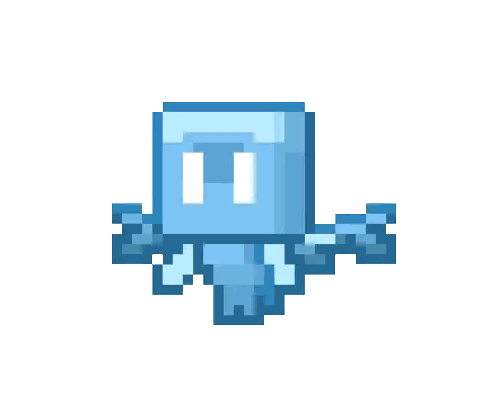 A Pixel Art Drawing Of A Blue Ice Cube With A Smile On Its Face Sticker