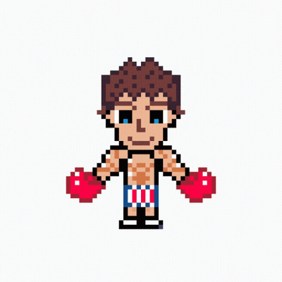 A Pixel Art Drawing Of A Boxer With The Word Yo Written Below Him GIF