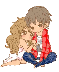 A Pixel Art Drawing Of A Boy And A Girl Sitting On The Floor Sticker