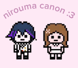 A Pixel Art Drawing Of A Boy And A Girl With The Words Hirouma Canon Written Above Them GIF
