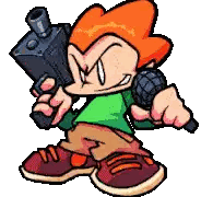 A Pixel Art Drawing Of A Boy Holding A Gun And A Microphone . Sticker