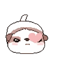 A Pixel Art Drawing Of A Brown And White Dog With A Pink Heart Behind It . Sticker