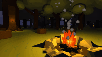 A Pixel Art Drawing Of A Campfire In The Woods GIF