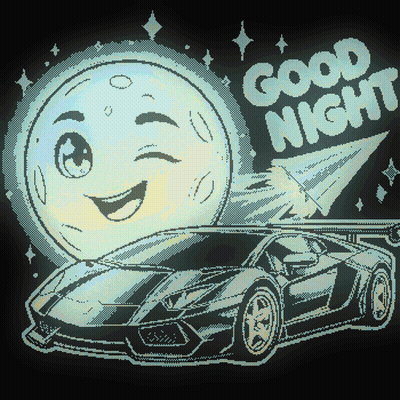 A Pixel Art Drawing Of A Car And A Moon With The Words Good Night GIF