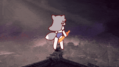 A Pixel Art Drawing Of A Cartoon Character Holding A Sword GIF