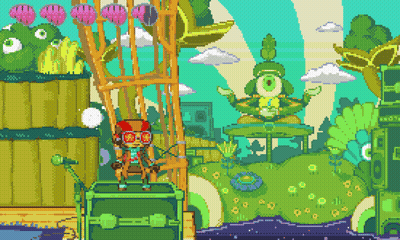 A Pixel Art Drawing Of A Cartoon Character Sitting On A Box GIF