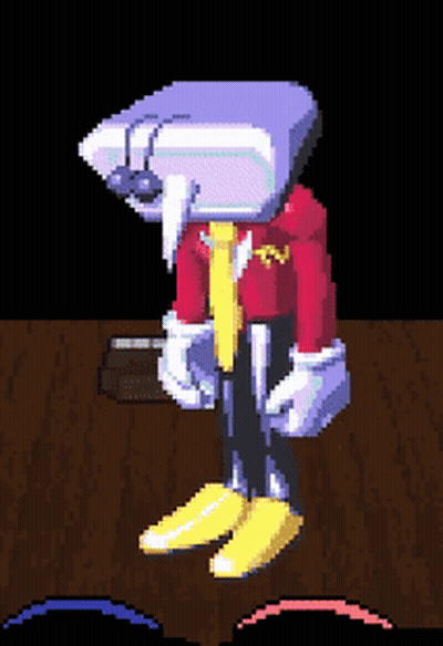 A Pixel Art Drawing Of A Cartoon Character Wearing A Red Jacket And Tie GIF