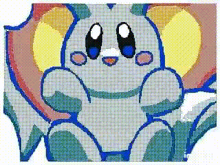 A Pixel Art Drawing Of A Cartoon Character With A Rainbow Colored Umbrella . GIF