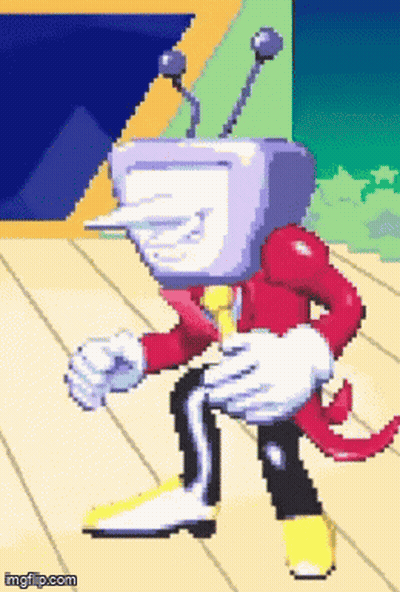 A Pixel Art Drawing Of A Cartoon Character With A Television Head GIF