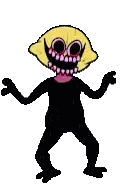 A Pixel Art Drawing Of A Cartoon Character With A Yellow Face And Black Pants . Sticker