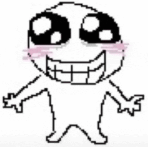 A Pixel Art Drawing Of A Cartoon Character With Big Eyes And A Big Smile On His Face . GIF
