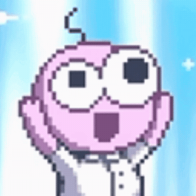 A Pixel Art Drawing Of A Cartoon Character With Big Eyes And A Surprised Look On His Face . GIF