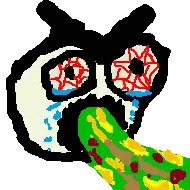 A Pixel Art Drawing Of A Cartoon Character With Red Eyes And A Green Tongue Sticker