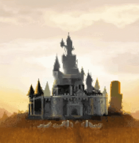 A Pixel Art Drawing Of A Castle On A Hill GIF