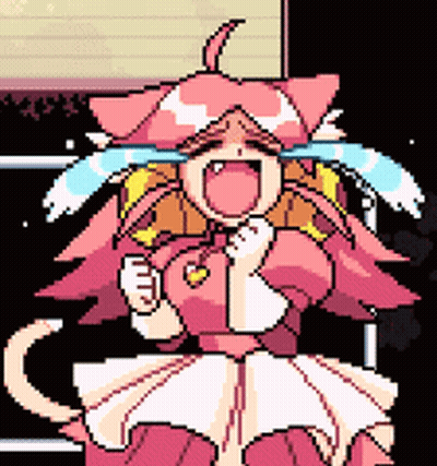 A Pixel Art Drawing Of A Cat Girl Crying With Her Eyes Closed GIF