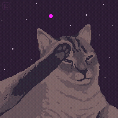 A Pixel Art Drawing Of A Cat Saluting With A Purple Background GIF