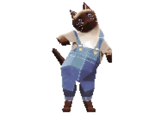 A Pixel Art Drawing Of A Cat Wearing Overalls Sticker