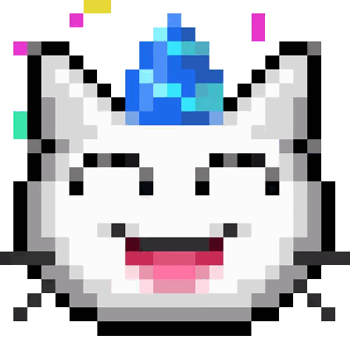 A Pixel Art Drawing Of A Cat With A Blue Unicorn Horn . Sticker