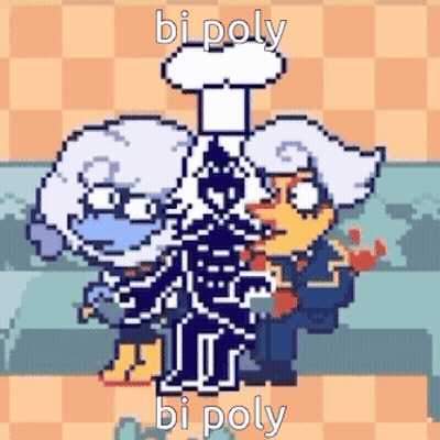 A Pixel Art Drawing Of A Chef With The Words Bi Poly Bi Poly GIF