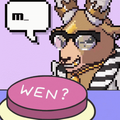 a pixel art drawing of a deer pressing a button that says wen on it