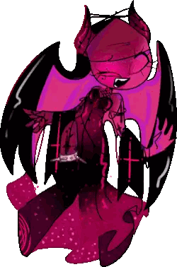 A Pixel Art Drawing Of A Devil With Wings And A Cross Sticker