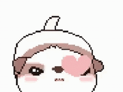 A Pixel Art Drawing Of A Dog With A Pink Heart Behind It . GIF
