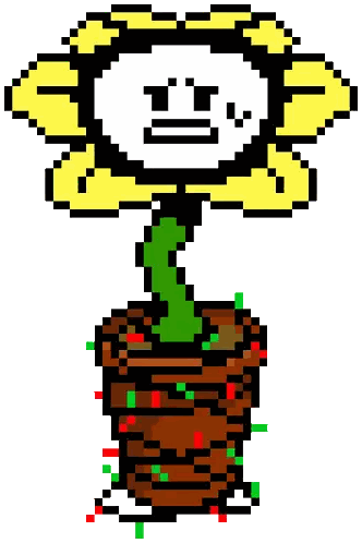 A Pixel Art Drawing Of A Flower In A Pot With Christmas Lights . Sticker