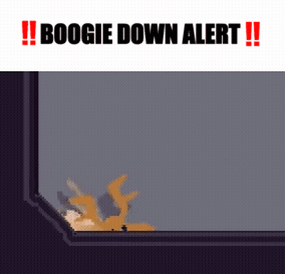 A Pixel Art Drawing Of A Fox With The Words Boogie Down Alert Written Above It GIF