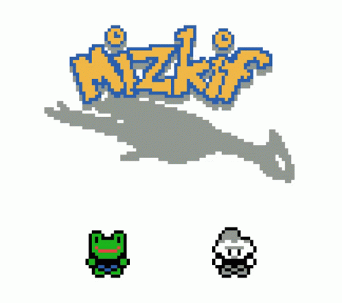 A Pixel Art Drawing Of A Frog And A Mushroom With The Word Nizkir On Top GIF