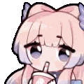A Pixel Art Drawing Of A Girl Drinking From A Cup . Sticker