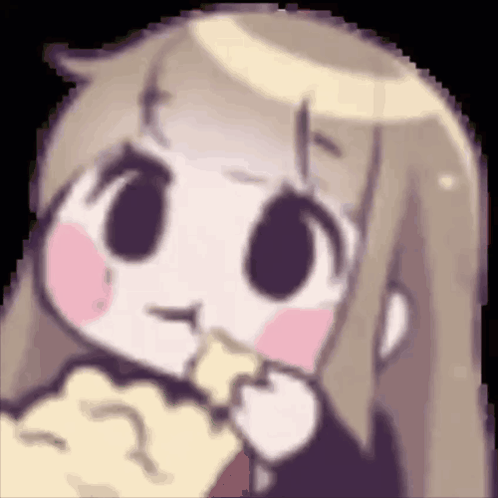 A Pixel Art Drawing Of A Girl Eating A Piece Of Cheese . GIF