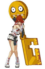 A Pixel Art Drawing Of A Girl Holding A Key With A Cross On It Sticker