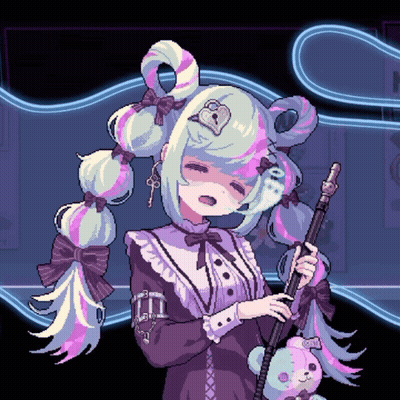 A Pixel Art Drawing Of A Girl Holding A Sword And A Teddy Bear GIF