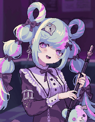 A Pixel Art Drawing Of A Girl Holding A Sword GIF