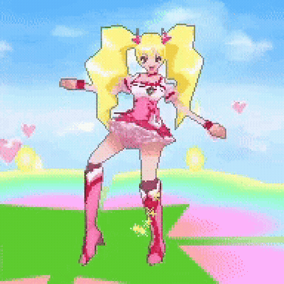 A Pixel Art Drawing Of A Girl In A Pink Dress And Boots GIF