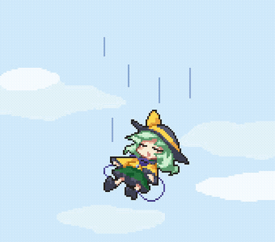 A Pixel Art Drawing Of A Girl In A Witch Hat Flying Through The Air GIF
