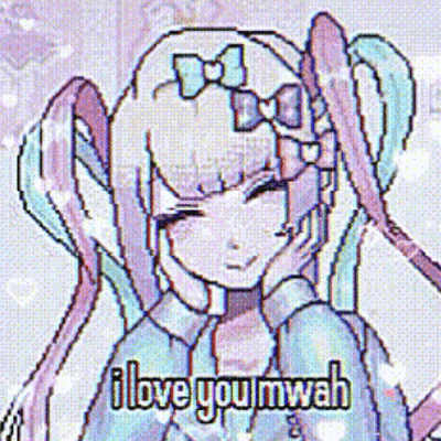 A Pixel Art Drawing Of A Girl With A Bow In Her Hair And The Words `` I Love You Mwah '' . GIF