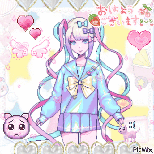 A Pixel Art Drawing Of A Girl With A Bow On Her Hair GIF