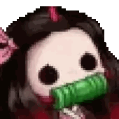 A Pixel Art Drawing Of A Girl With A Green Straw In Her Mouth . Sticker