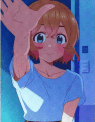 A Pixel Art Drawing Of A Girl With A Hand On Her Head GIF