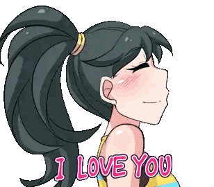 A Pixel Art Drawing Of A Girl With A Ponytail And The Words " I Love You " Sticker