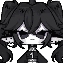 A Pixel Art Drawing Of A Girl With Black Hair And Purple Ears Sticker
