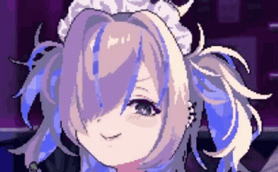 A Pixel Art Drawing Of A Girl With Blue Hair And A Maid Costume . GIF
